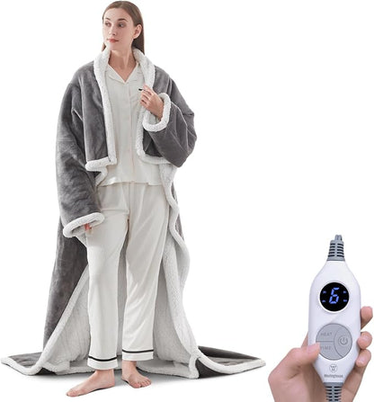 Christmas Limited Edition🔥Wearable Heated Blanket with Foot Pocket Sherpa🔥Overheat Protection & Auto Shut-Off