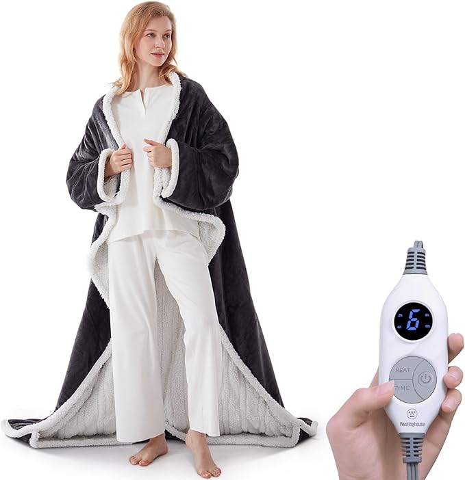 Christmas Limited Edition🔥Wearable Heated Blanket with Foot Pocket Sherpa🔥Overheat Protection & Auto Shut-Off