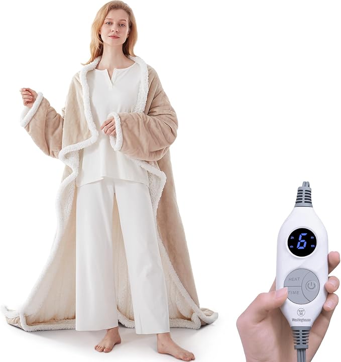 Christmas Limited Edition🔥Wearable Heated Blanket with Foot Pocket Sherpa🔥Overheat Protection & Auto Shut-Off