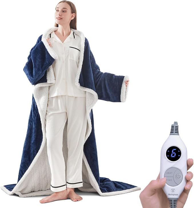 Christmas Limited Edition🔥Wearable Heated Blanket with Foot Pocket Sherpa🔥Overheat Protection & Auto Shut-Off