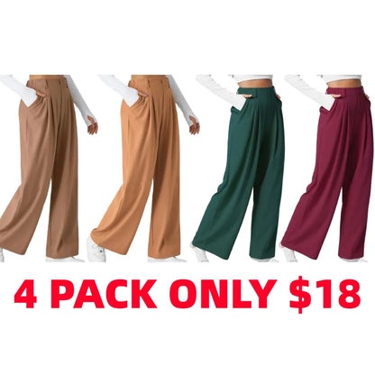 High Waisted Plicated Side Pocket Wide Waffle Work Pants