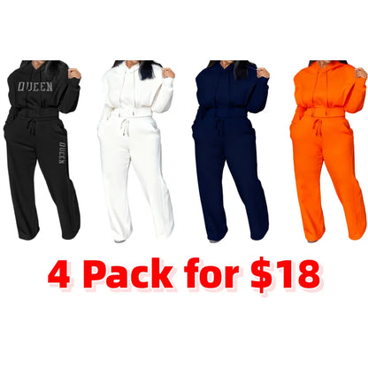 Hooded Long Sleeve Sweatshirt and Casual Wide Leg Sweatpants Set