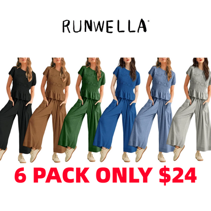 ✨Women’s 2-Piece Smocked Top & Wide-Leg Pants Casual Boho Matching Set🔥