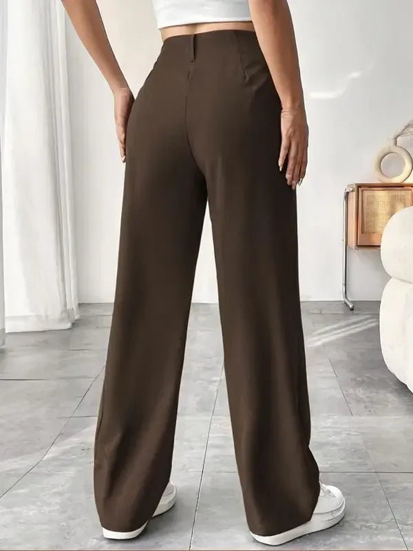 Women's Solid Color Plicated Pocket Wide Leg Pants