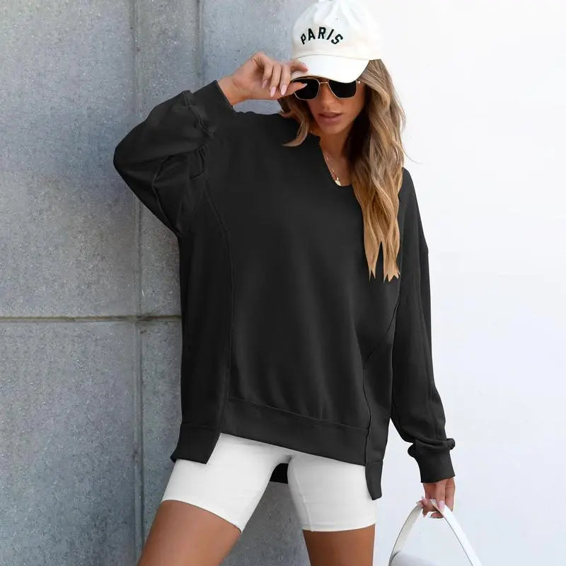 Womens Oversized Sweatshirt V Neck Long Sleeve