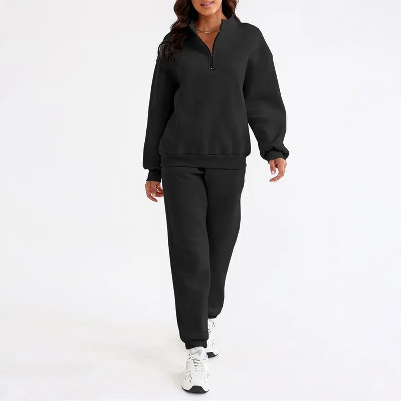 Women 2 Piece Outfits Sweatsuit Oversized Half Zip Pullover Long Sleeve Sweatshirt Jogger Pants Set with Pockets Outdoorfun