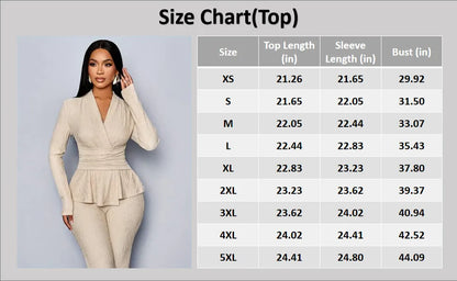 Women's Elegant V Neck Long Sleeve T-Shirt And Wide Leg Pants Two Piece Set