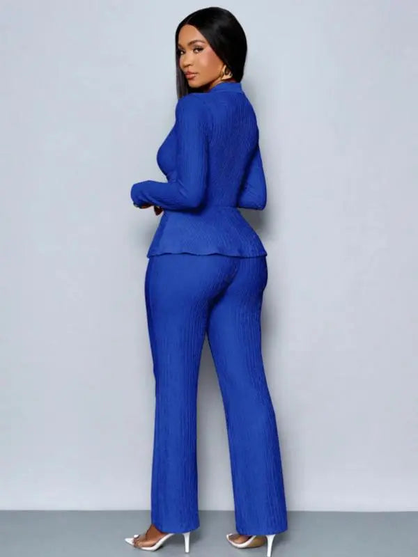 Women's Elegant V Neck Long Sleeve T-Shirt And Wide Leg Pants Two Piece Set