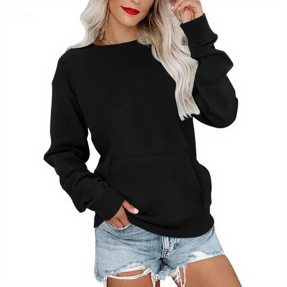Womens Casual Long Sleeve Hoodless Crewneck Hoodie