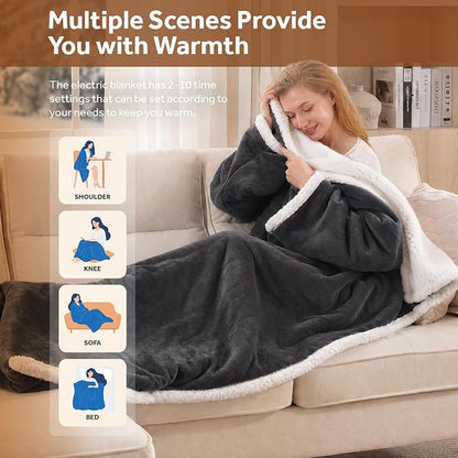 Christmas Limited Edition🔥Wearable Heated Blanket with Foot Pocket Sherpa🔥Overheat Protection & Auto Shut-Off