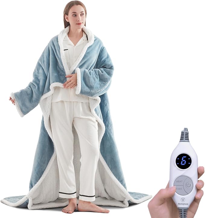 Christmas Limited Edition🔥Wearable Heated Blanket with Foot Pocket Sherpa🔥Overheat Protection & Auto Shut-Off