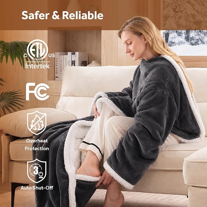 Christmas Limited Edition🔥Wearable Heated Blanket with Foot Pocket Sherpa🔥Overheat Protection & Auto Shut-Off