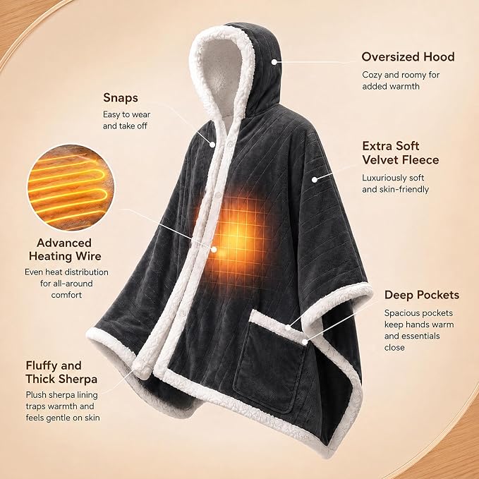 Christmas Limited Edition🔥Wearable Heated Blanket with Foot Pocket Sherpa🔥Overheat Protection & Auto Shut-Off