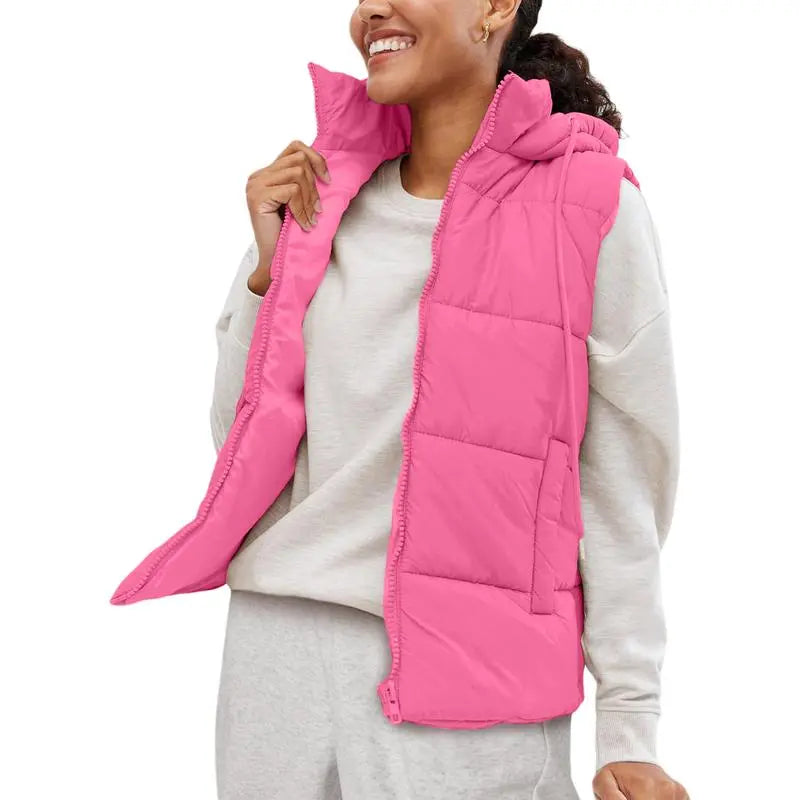 Women's Sleeveless Quilted Winter Warm Hooded