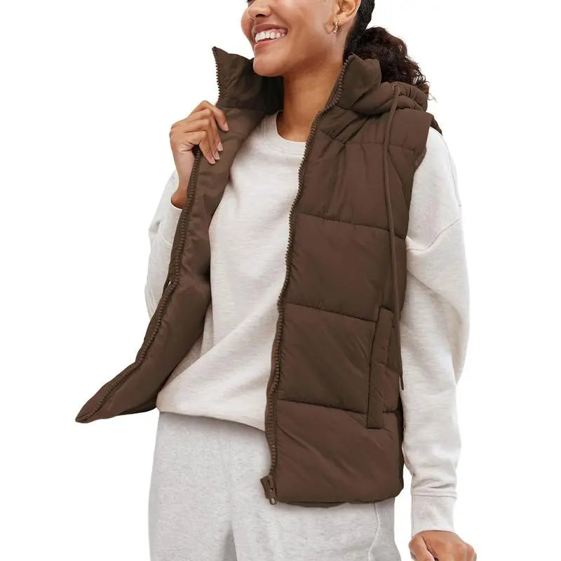 Women's Sleeveless Quilted Winter Warm Hooded