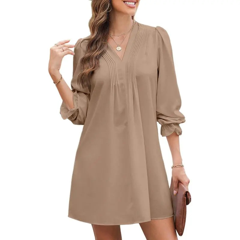 Womens Casual Dress A-Line Ruffle Sleeve V Neck Midi Dress