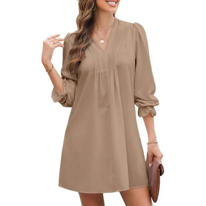 Womens Casual Dress A-Line Ruffle Sleeve V Neck Midi Dress