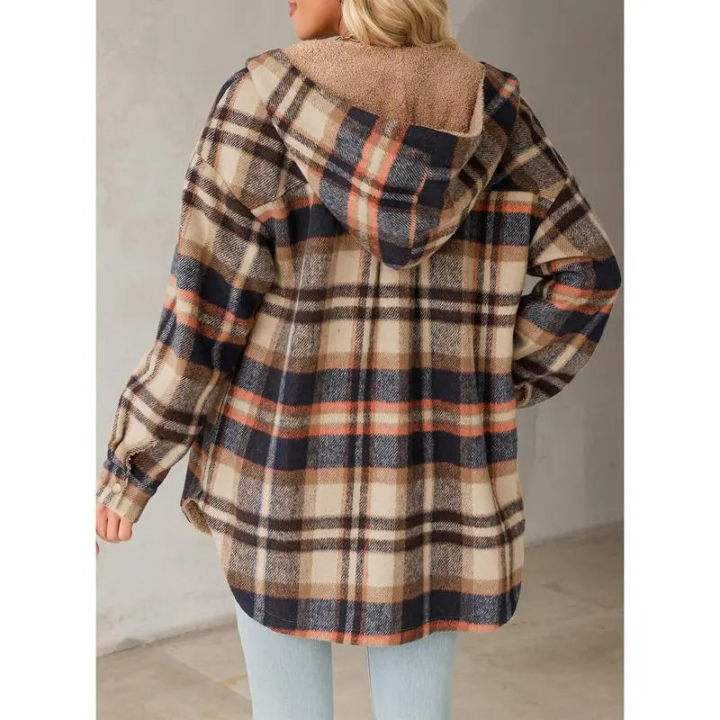 Women's Flannel Hooded Plaid 2025 Shacket