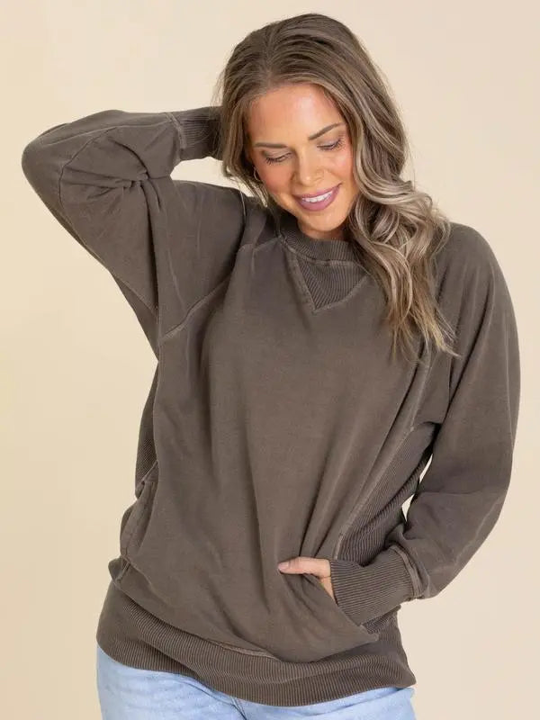 Pigment Dyed Crewneck Sweatshirts With Pockets