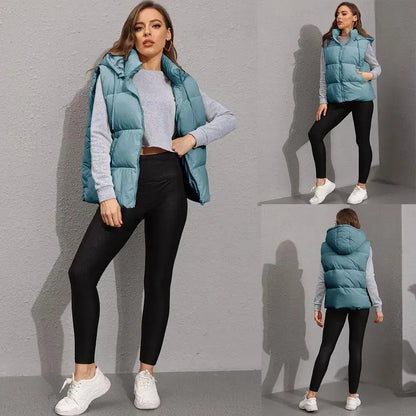 Women's Sleeveless Quilted Winter Warm Hooded