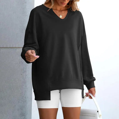 Womens Oversized Sweatshirt V Neck Long Sleeve