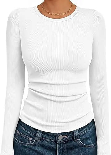 🔥8- PACK Women's Long Sleeve Blouses Shirts with Ribbed Knit Work Office Basic Tops
