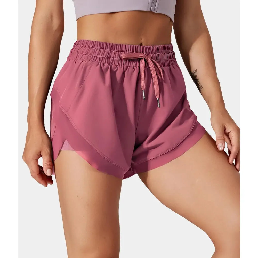 Drawstring Contrast Flowy Mesh Dolphin 2-in-1 Shorts