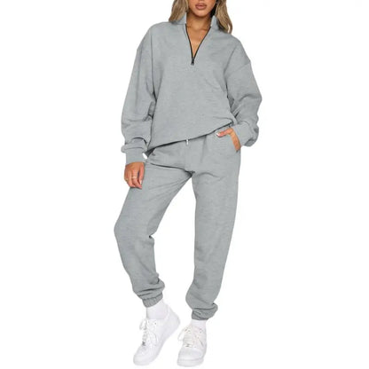 Women 2 Piece Outfits Sweatsuit Oversized Half Zip Pullover Long Sleeve Sweatshirt Jogger Pants Set with Pockets Outdoorfun