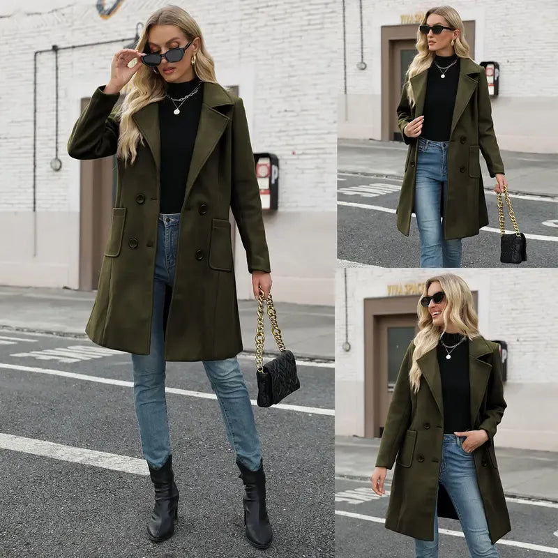 Women's Winter Wool Blend Camel Mid-Long Coat