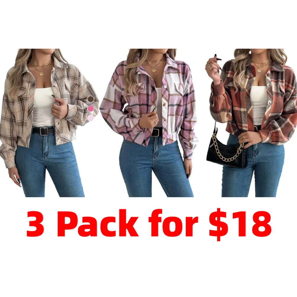 Women's Plaid Print Button Front Drop Shoulder Jacket