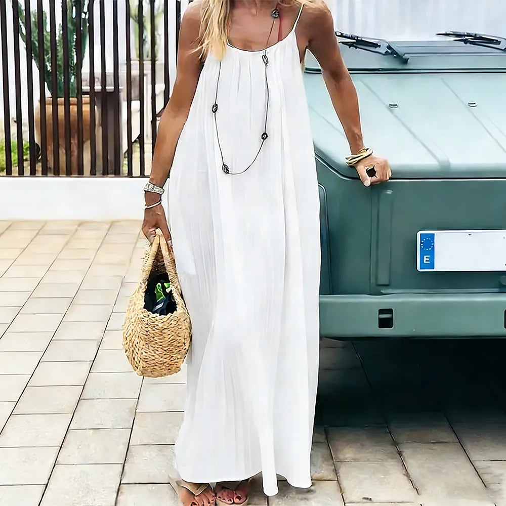 Women's Cotton Linen Backless Loose Dress