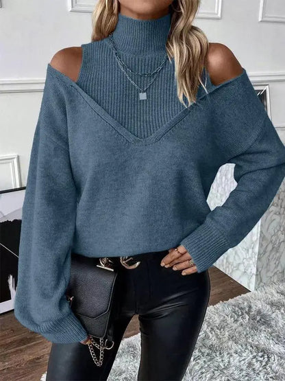 Women's Plain Cut Out High Neck Sweater