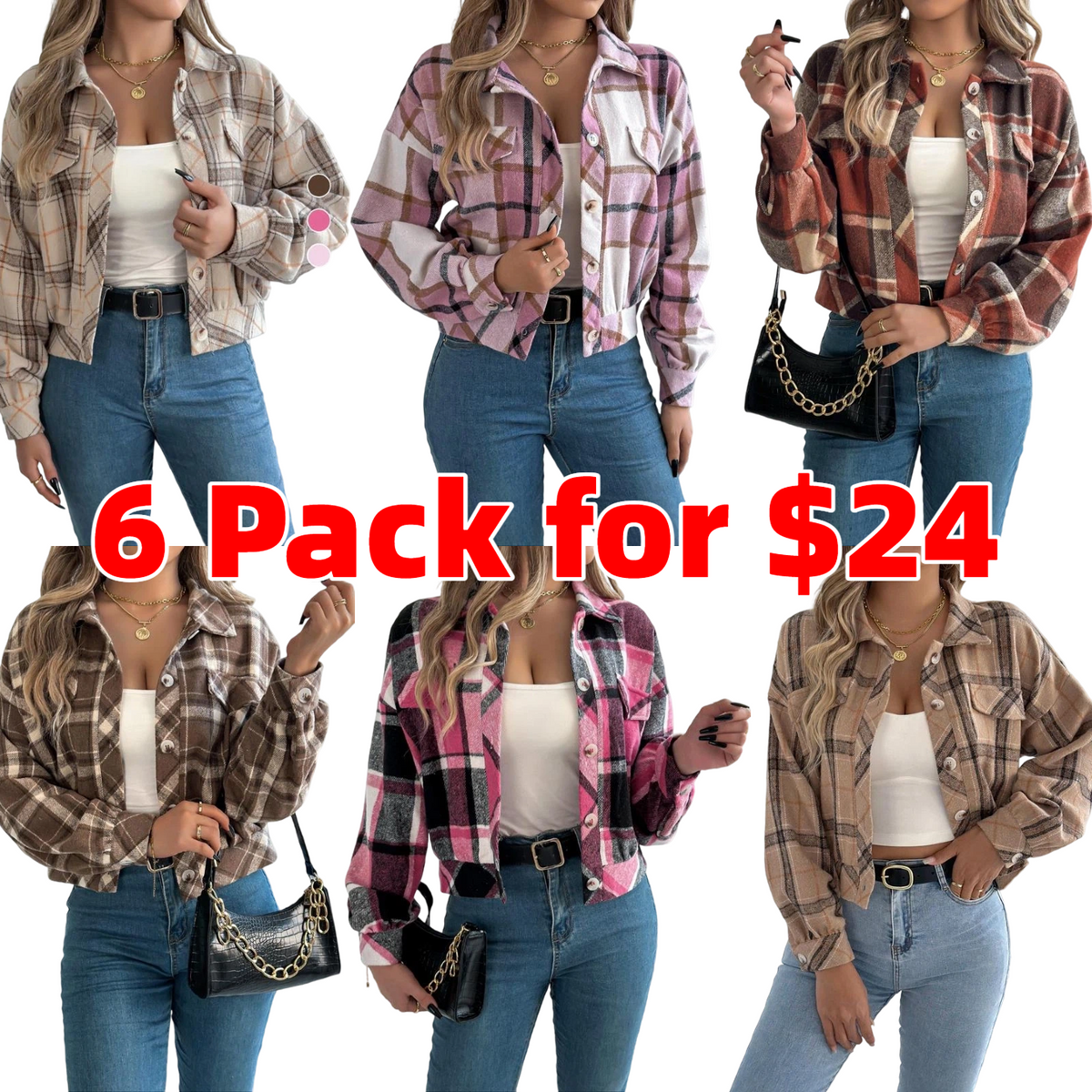 Women's Plaid Print Button Front Drop Shoulder Jacket