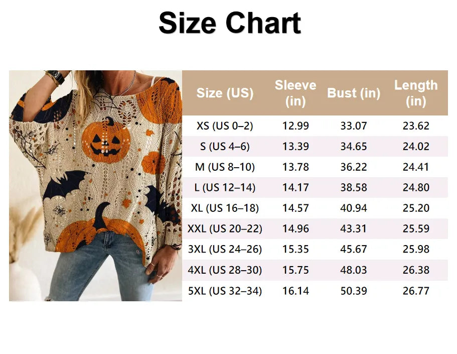 Women's Halloween Pumpkin Print Long Sleeve Knit Top