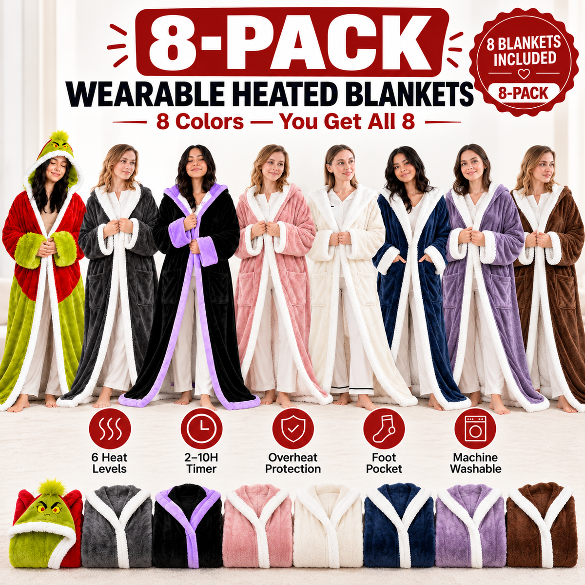 Christmas Limited Edition🔥Wearable Heated Blanket with Foot Pocket Sherpa🔥Overheat Protection & Auto Shut-Off