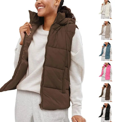 Women's Sleeveless Quilted Winter Warm Hooded