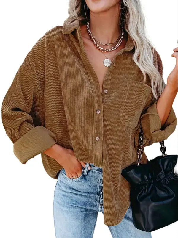 Women’s Preppy Collared Blouse – Minimalist 80s Style Button Down Shirt