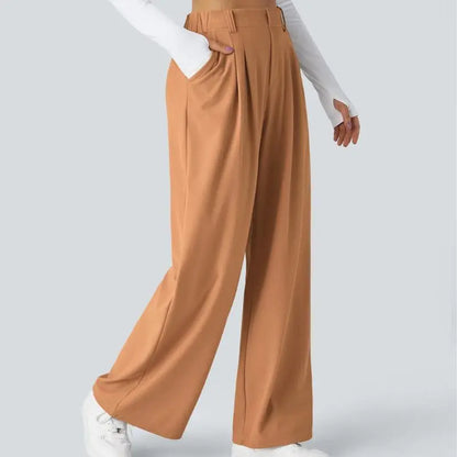 High Waisted Plicated Side Pocket Wide Waffle Work Pants