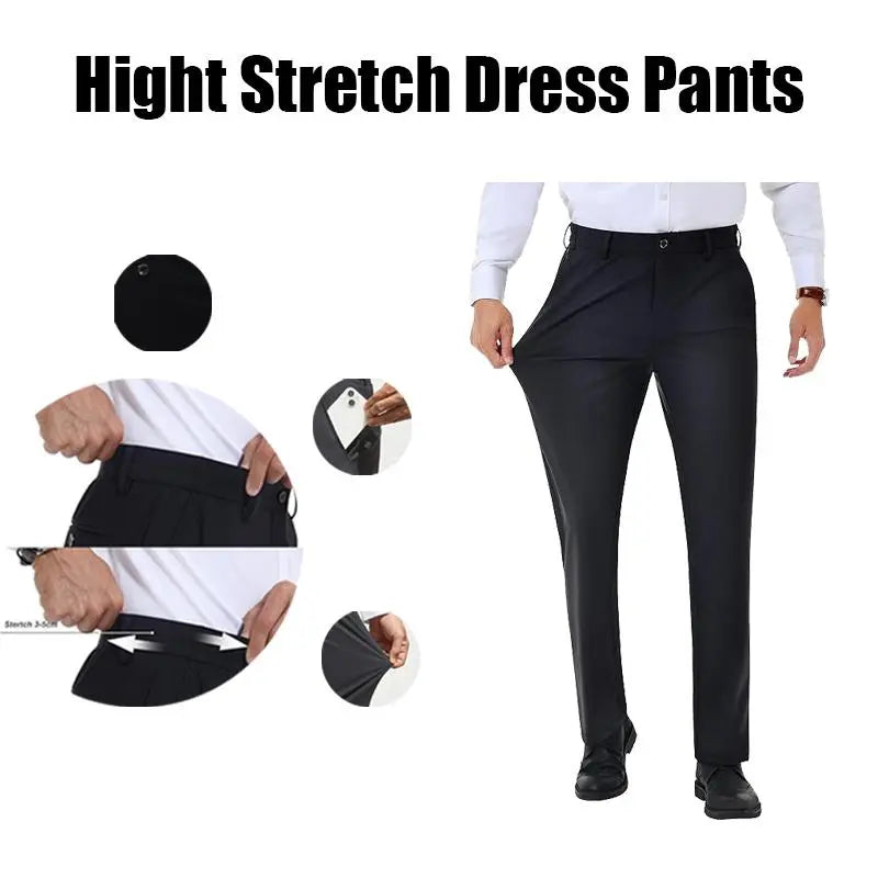 Men's Stretch Dress Pants No Iron Golf Pants Expandable Waist Flat Front Business Casual Pants