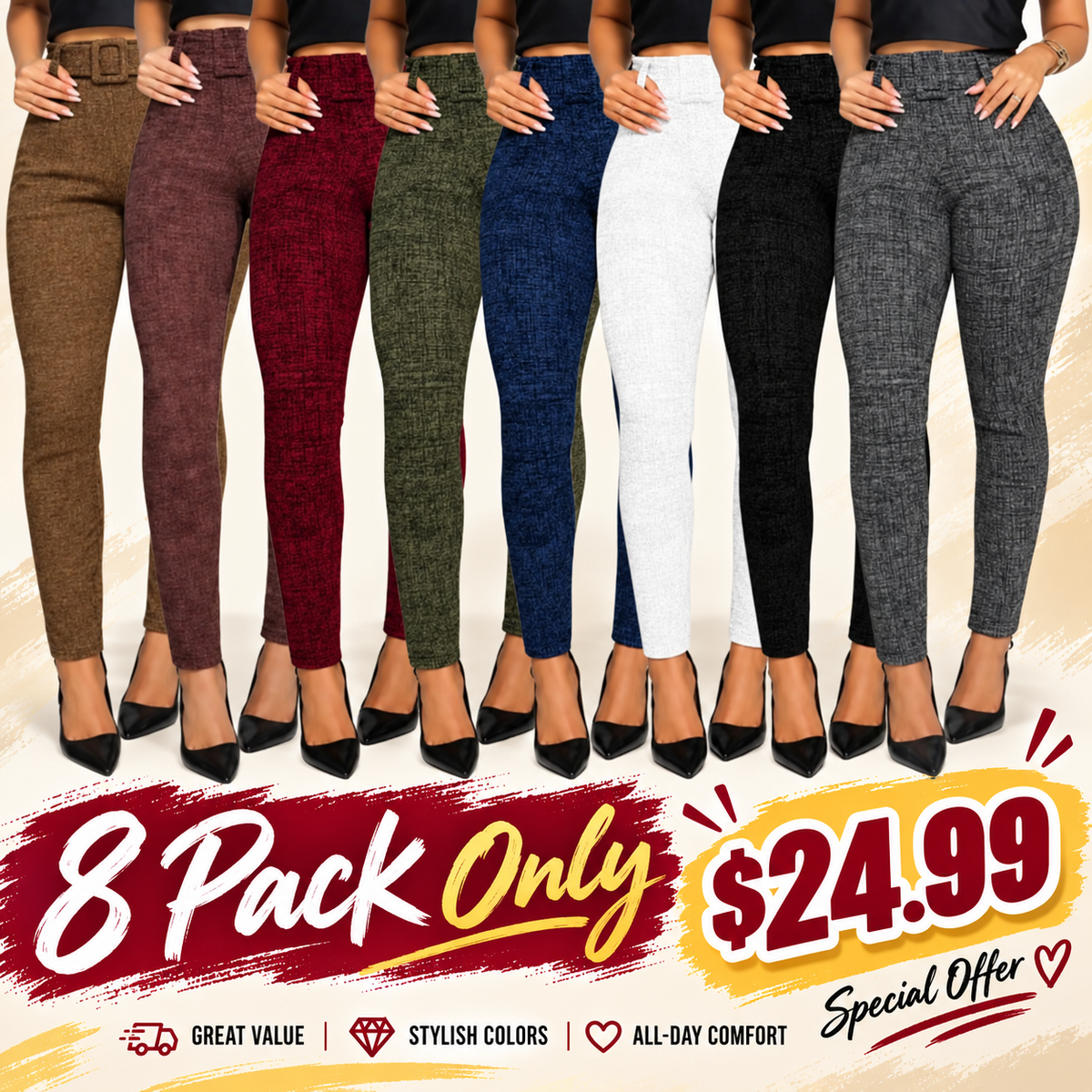 🔥 BESTSELLER | 8PCS $24.99 |Women's Skinny Leggings