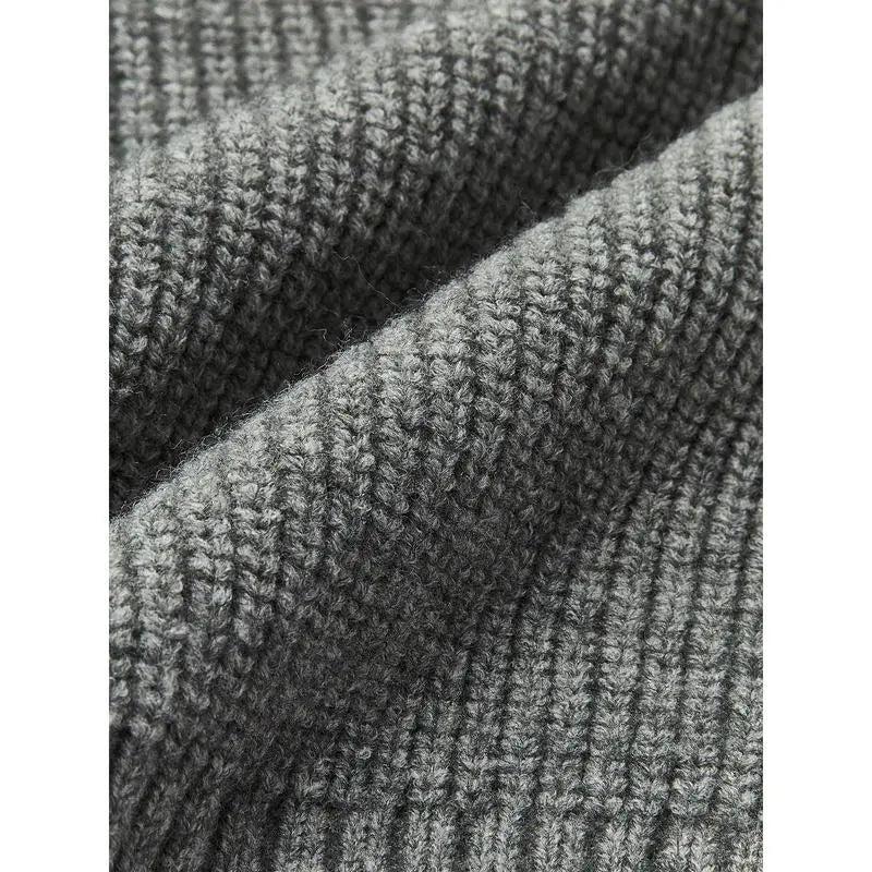 Denim Panel Ribbed Lapel Sweater
