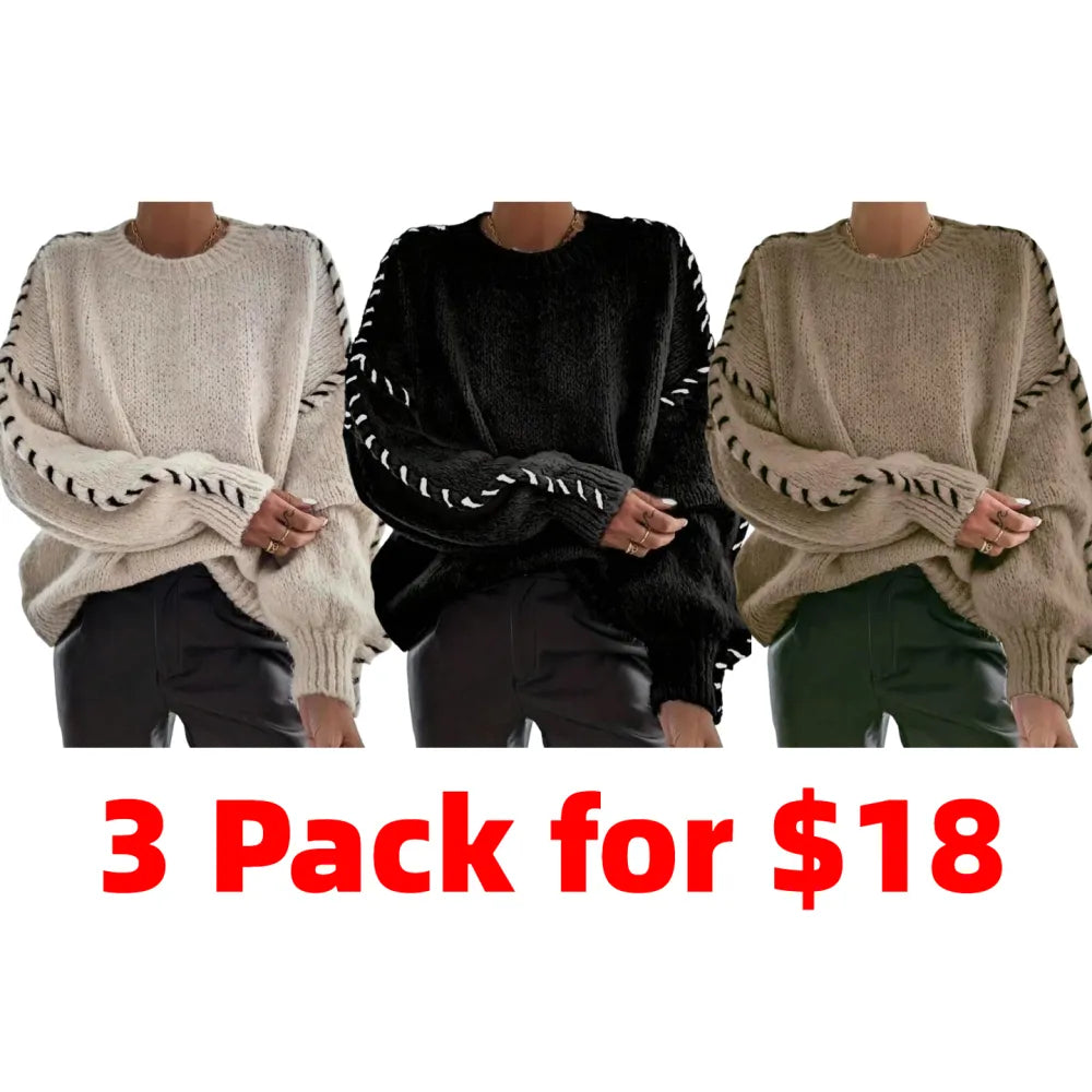 Women's Contrast Binding Drop Shoulder Sweater