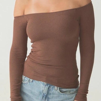 Ribbed Off The Shoulder Long Sleeve