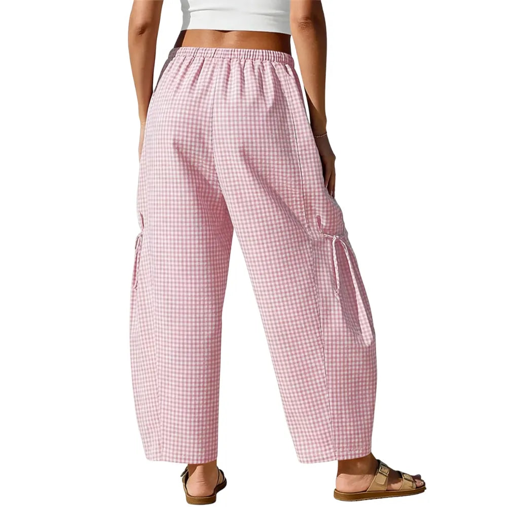 Womens Wide Leg Gingham Striped Plaid Pants