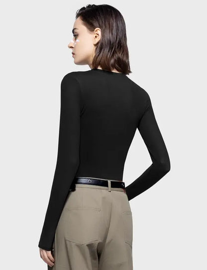 Long Sleeve Basic Tee Women's Crew Neck Slim Fit Tops Streetwear Minimalist Double Layer Compression Tee