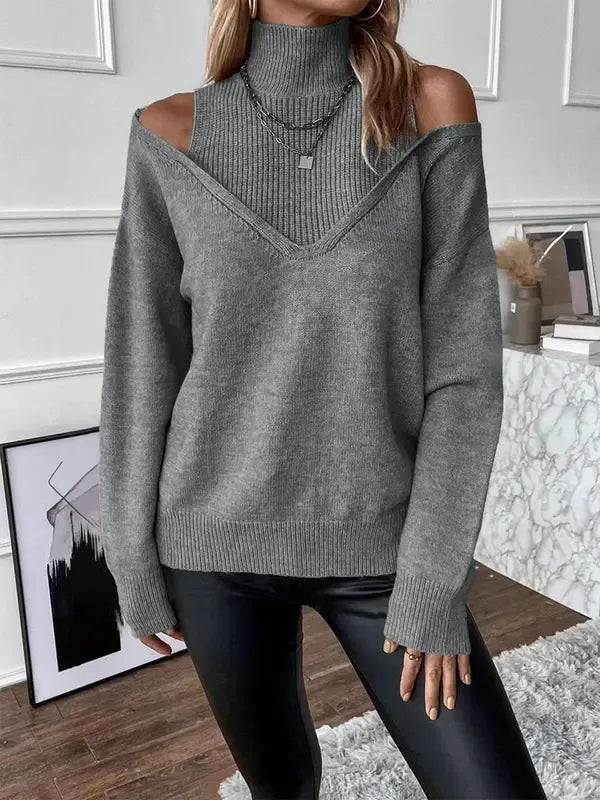 Women's Plain Cut Out High Neck Sweater