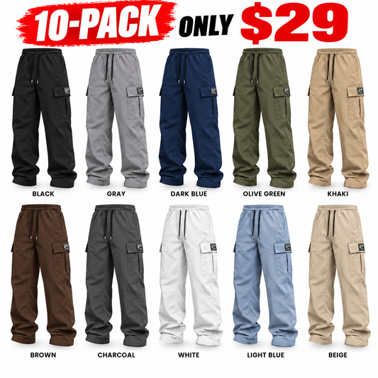 🎃 LAST DAY! 🔥 TikTok Best-Seller Men's Solid-Color Cargo Pants — Loose Fit, Casual Style! 10-PACK ONLY $29!