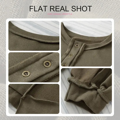 Women's Oversized Button Henley Sweatshirts