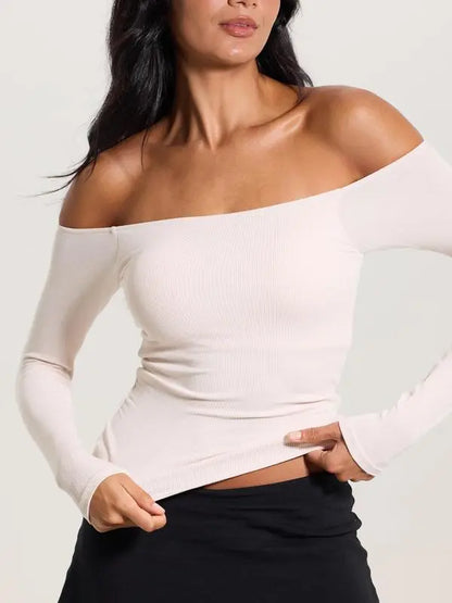 Ribbed Off The Shoulder Long Sleeve