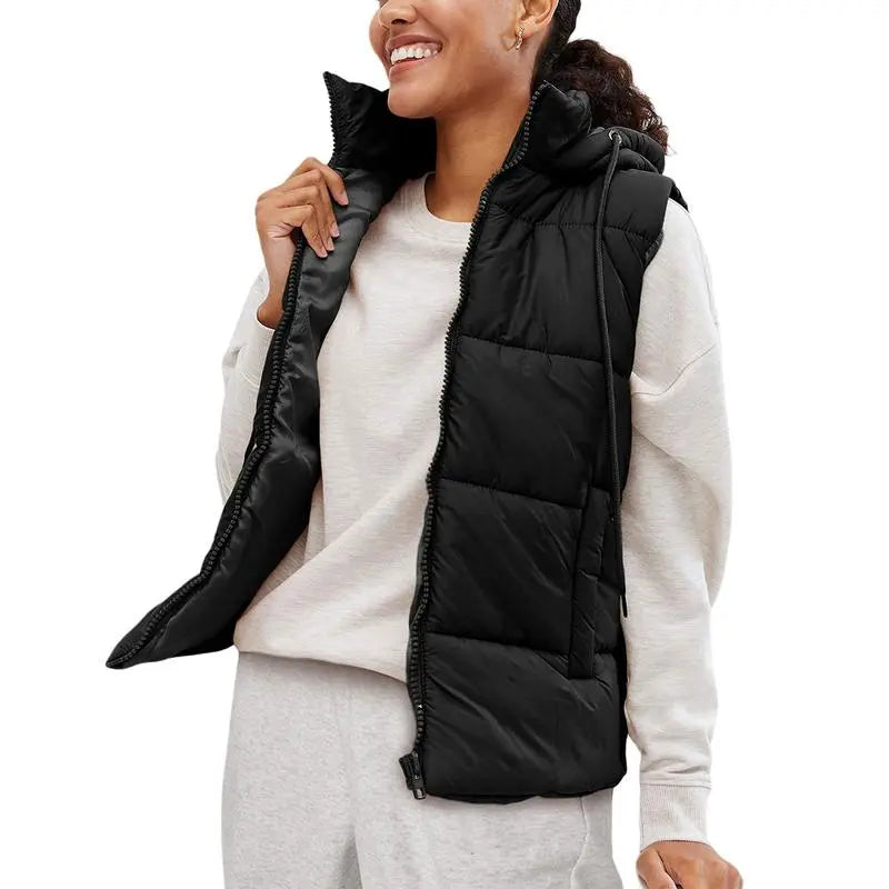 Women's Sleeveless Quilted Winter Warm Hooded
